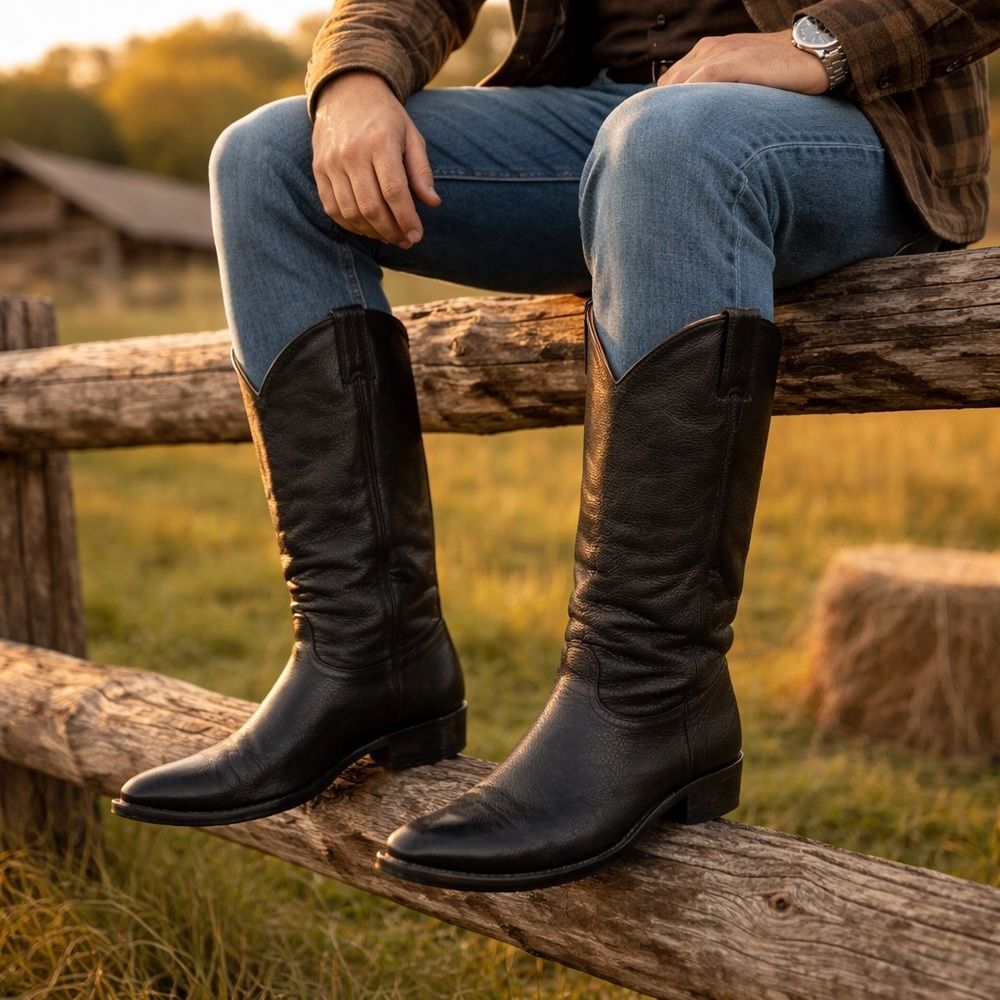 Boulet Cowboy Boots – Black Leather | Size 12 EEE Wide | Made in Canada 🇨🇦